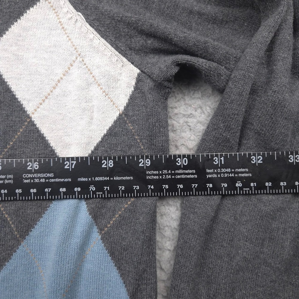 Oak Hill Sweater Men 3XL 100% Cotton Argyle Henley Pullover Gray Blue Big Tall - Picture 8 of 12